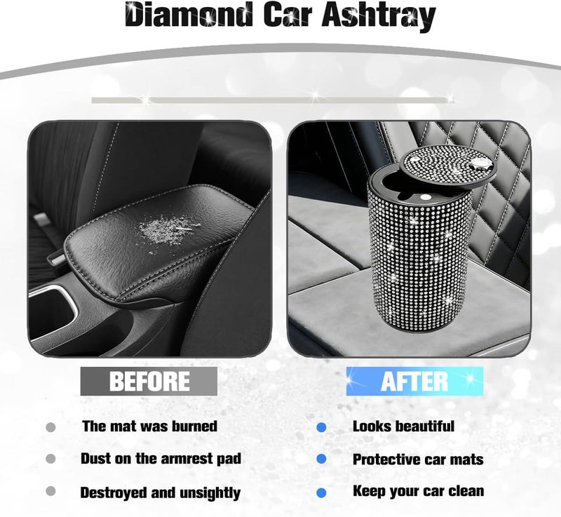 FALVFUN Bling Car Ashtray, Rhinestones Smokeless Smell Proof Vehicle Cup Holder Ash Tray with Lid, Sparkling Diamond Portable Automotive Interior Ashtray, Universal for SUV RV Truck (White) - Image 4